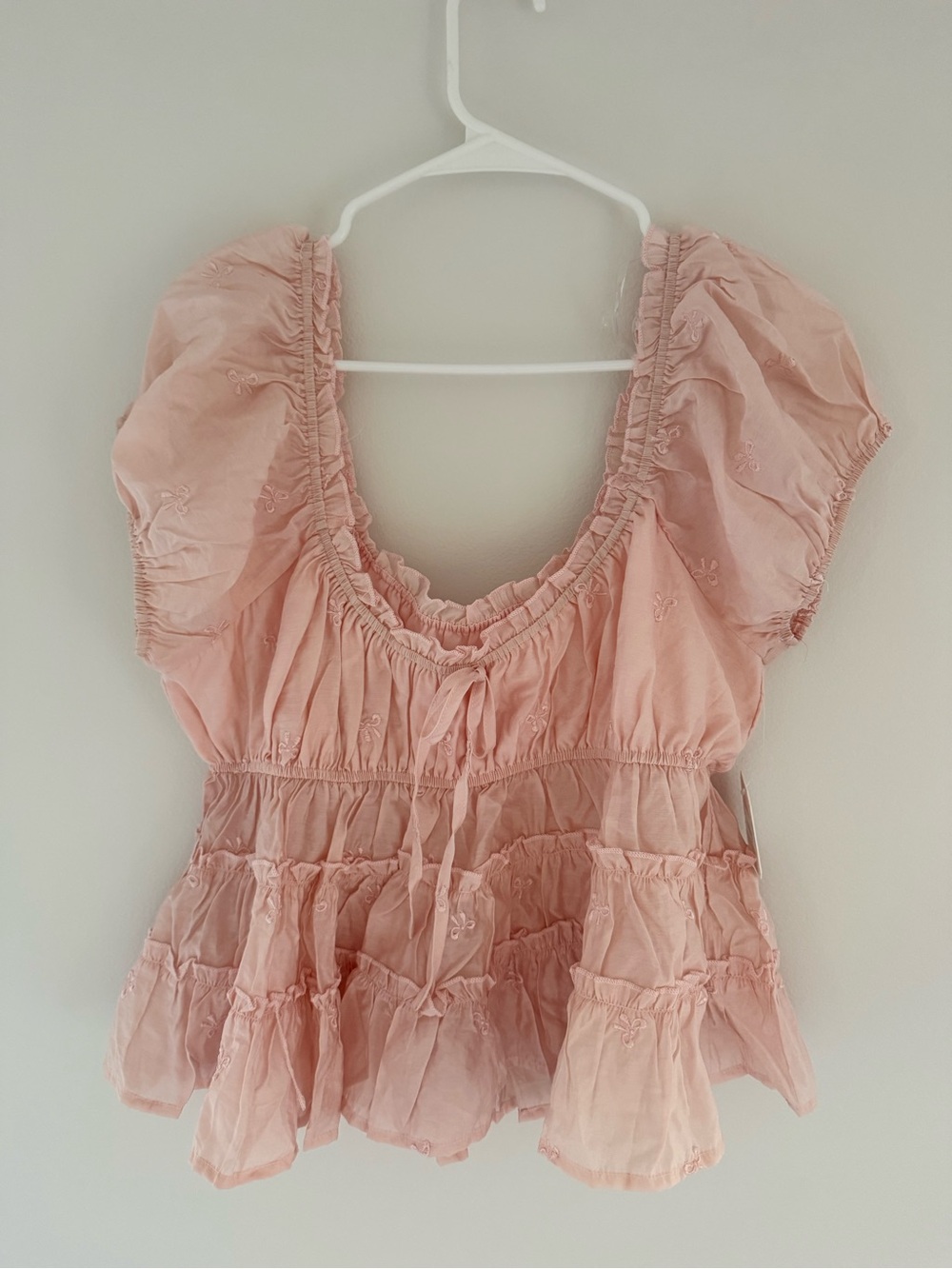 Altar'd State Blush Pink Peasant Top with Ruffle Tiers